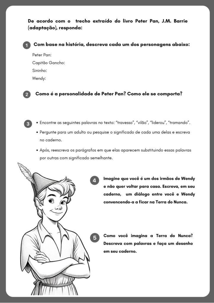 Atividades de interpretação de texto sobre o livro Peter Pan (parte 2) 