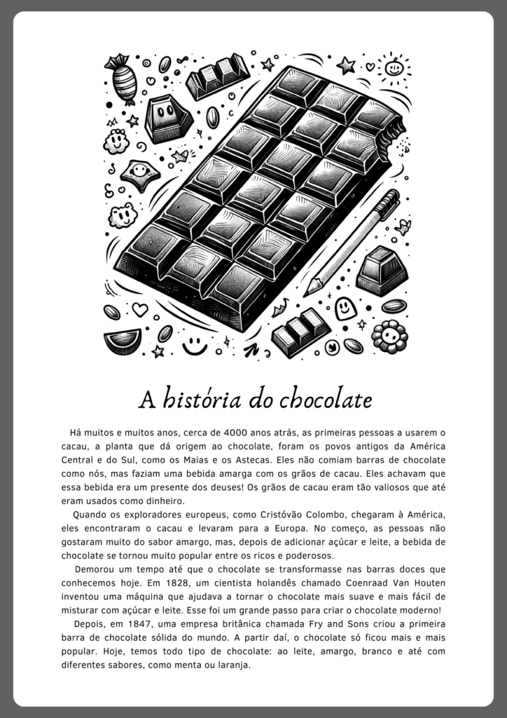 Atividades de interpretação de texto informativo chocolate (parte 1)