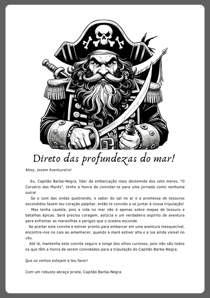 Atividades de interpretação de texto de carta/convite pirata (parte 1)