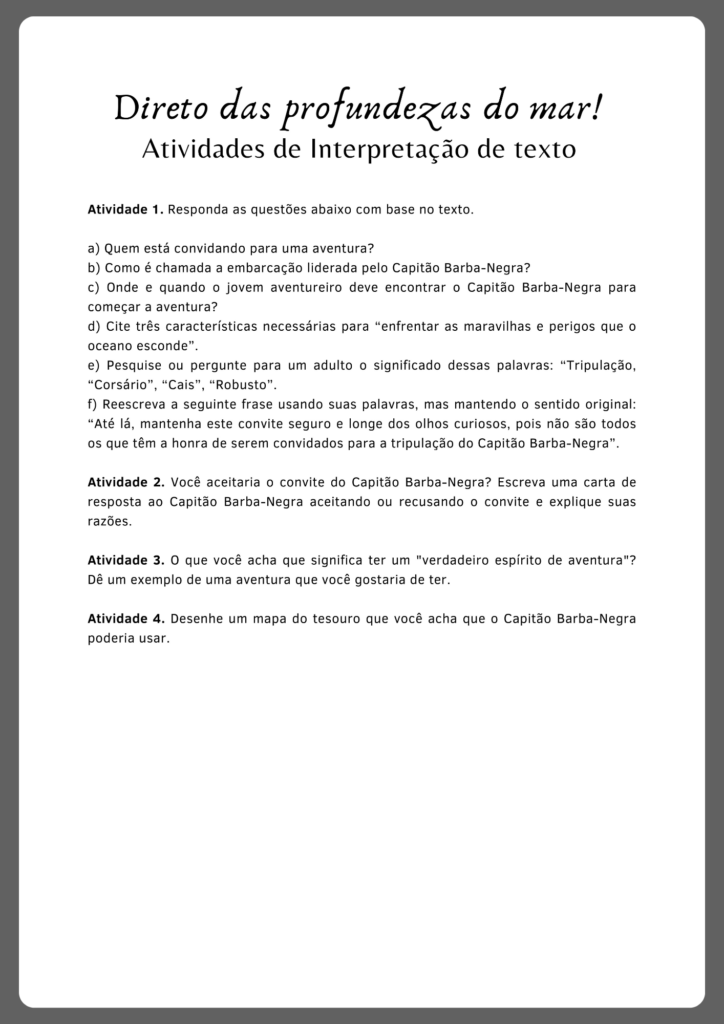 Atividades de interpretação de texto de carta/convite pirata (parte 2)