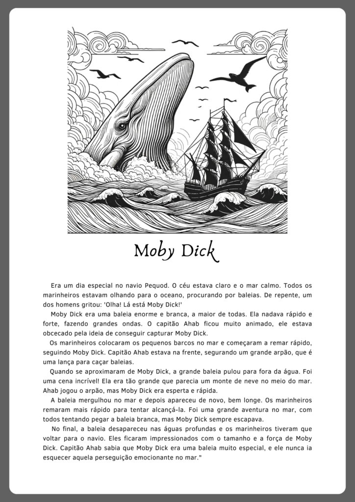 Atividades de interpretação de texto sobre o livro Moby Dick (parte 1)