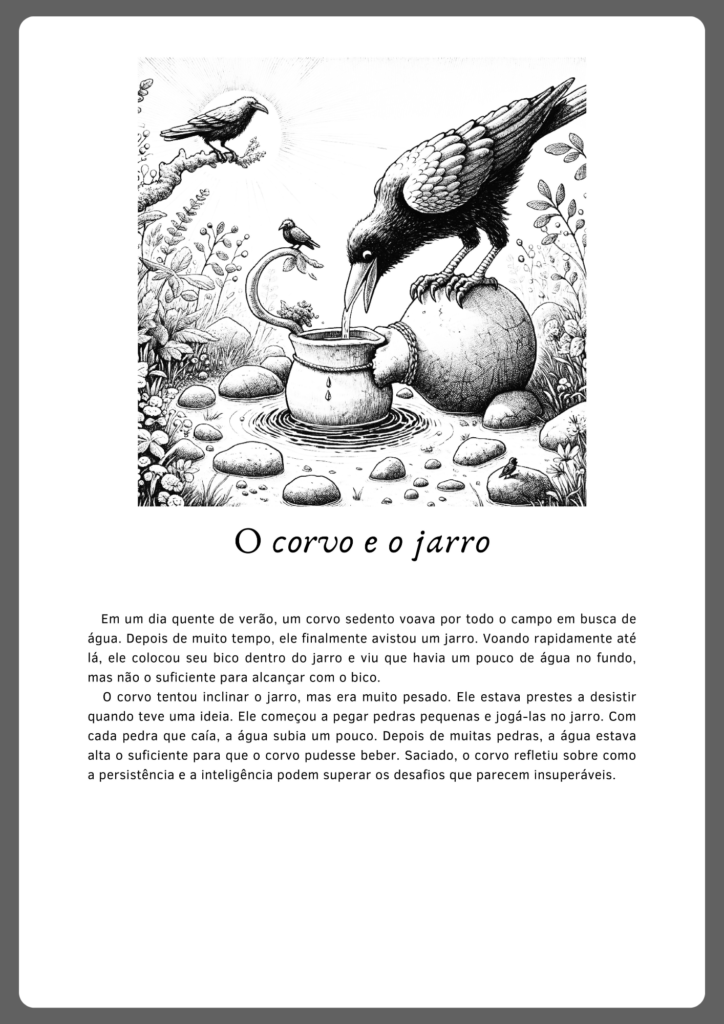 Atividades de interpretação de texto inspirada na fábula O corvo e o jarro (parte 1)