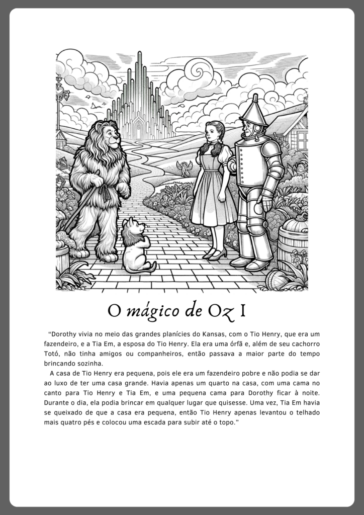 Atividades de interpretação de texto inspirada no livro O mágico de Oz (parte 1)