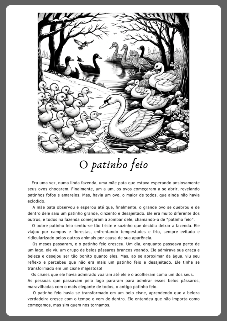 Atividades de interpretação de texto inspirada no conto de fadas O patinho feio (parte 1)