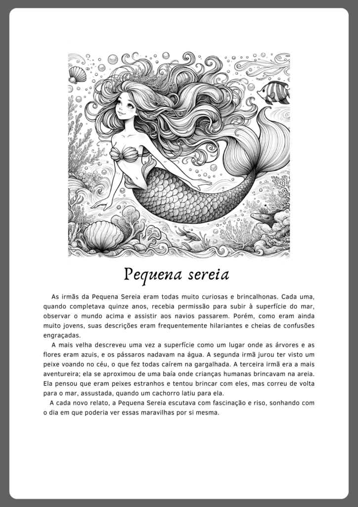 Atividades de interpretação de texto inspirada no conto de fadas Pequena sereia (parte 1)