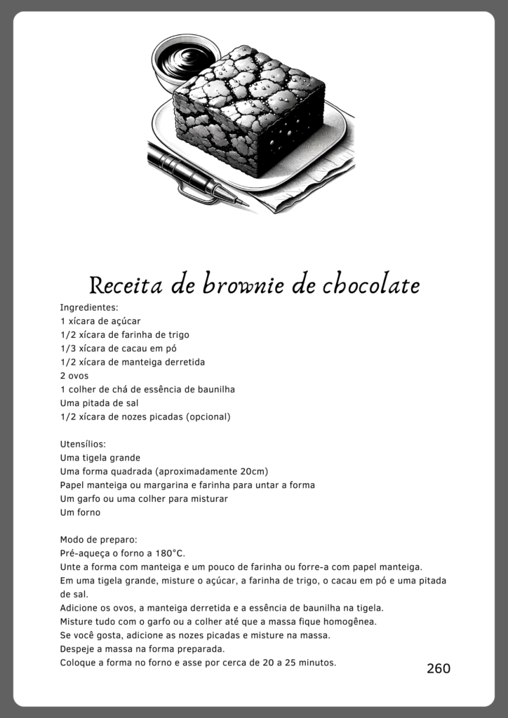 Atividades de interpretação de texto em instruções receita brownie (parte 1)