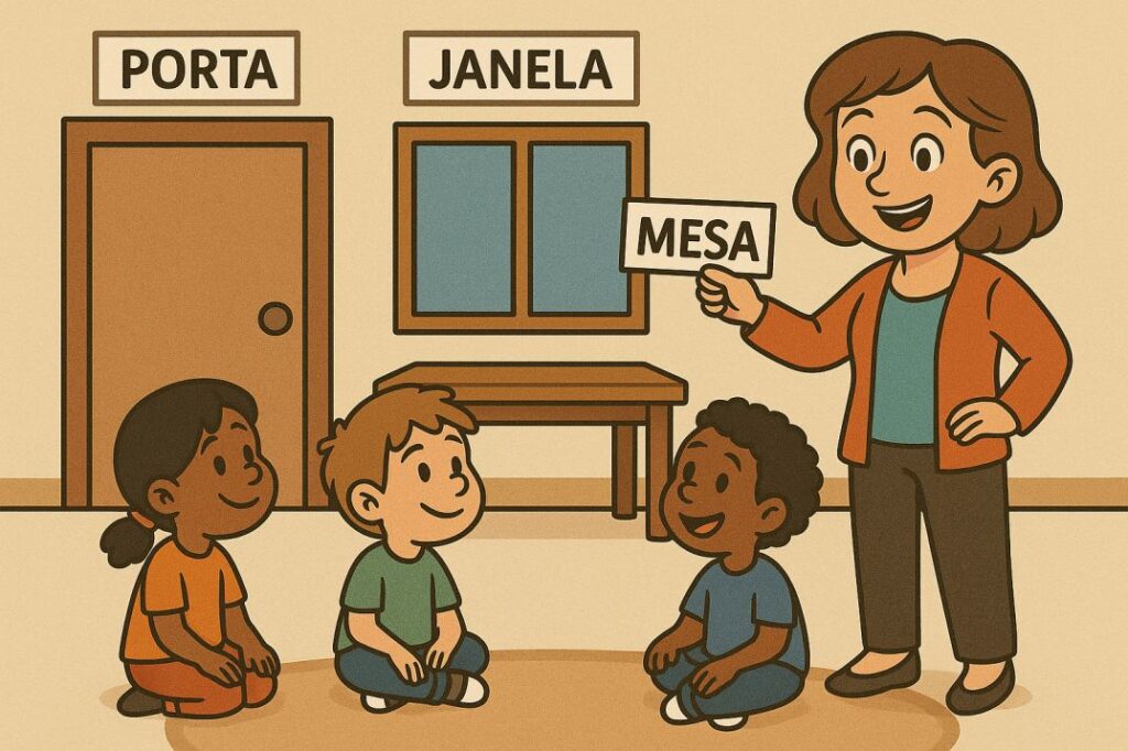 etiquetas na sala